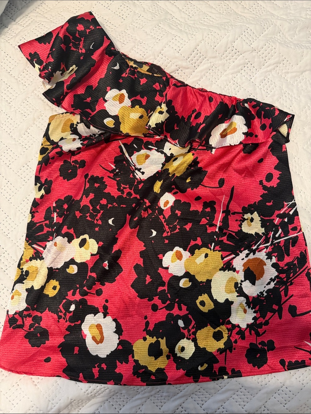 The Limited Pink Floral One-Shoulder Blouse with Black & Yellow Accents